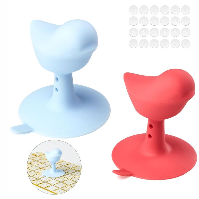 Monipair 2-Pack Bird-Shaped Ruler Grippers + 24pcs Non-Slip Silicone Grip Dots | Ideal Quilting Ruler Upgrade Kit | Suction Cup Fits Most Non-Slotted Rulers/Templates - Image 1